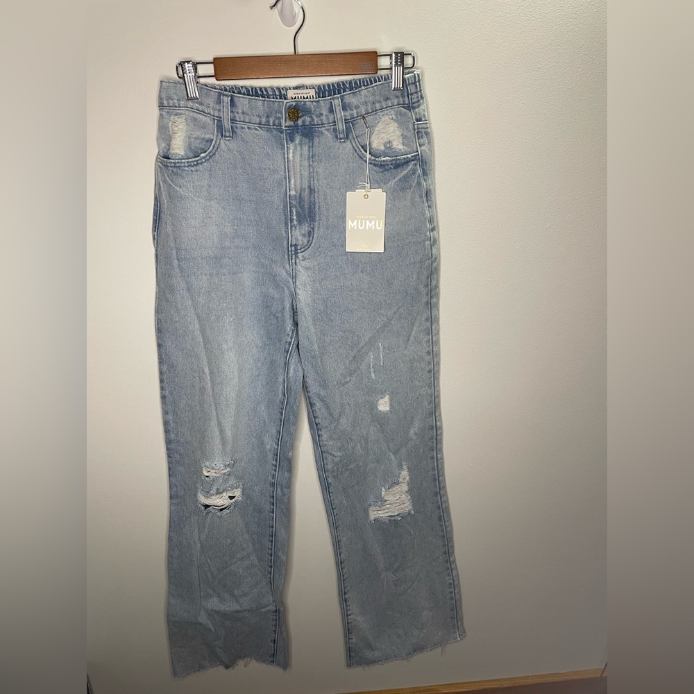 NWT Show Me Your MuMu 90s Straight Jeans Powder Blue Distressed